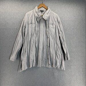 Eileen Fisher Womens Size Large Light Gray‎ Rumpled Cotton Steel Jacket Hooded